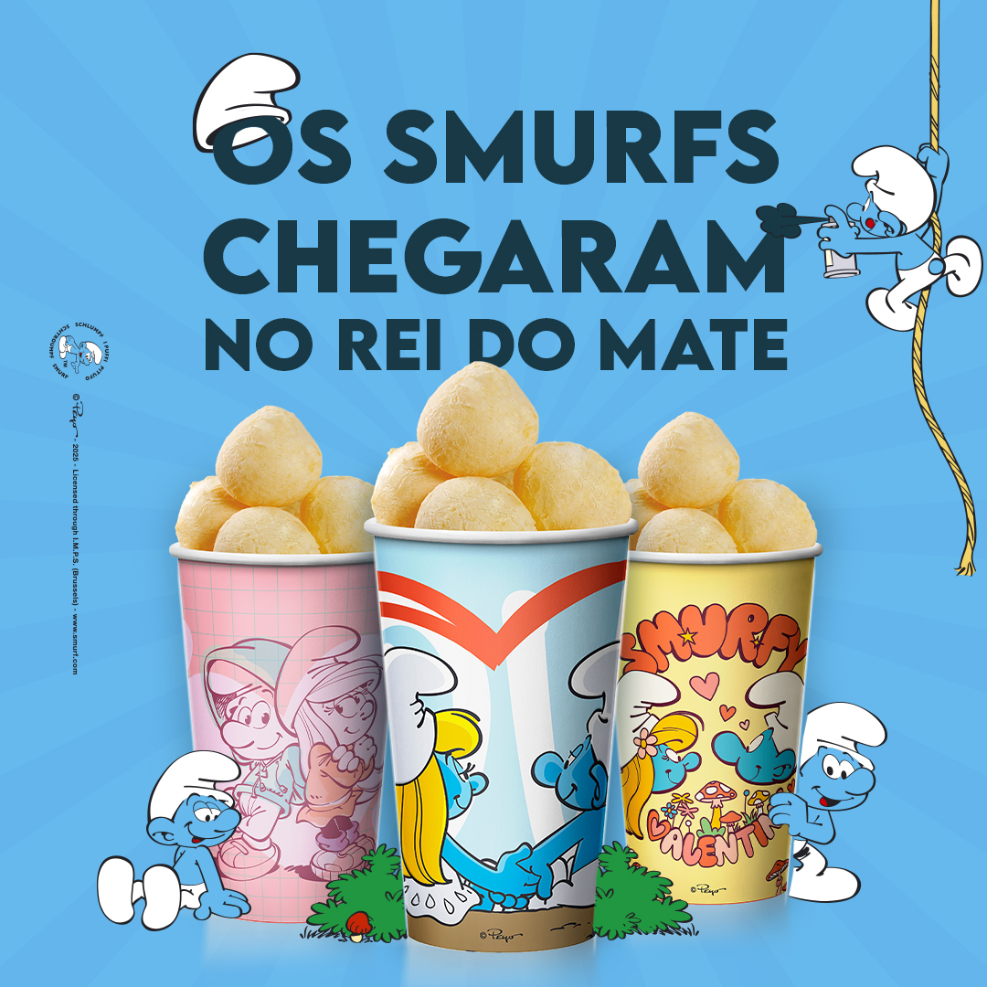 Chegou o Supercopão dos Smurfs no Rei do Mate! Uma coleção incrível + 18 pãezinhos de queijo! 💙✨